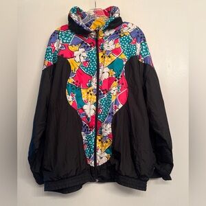 Vintage 80’s windbreaker jacket by Lady Lavon, multi-color floral pattern. M/L
